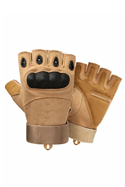 SINGLE SWORD Yarım/Kesik Parmak Eklem Korumalı Kaymaz Askeri Taktik Bej Motorcu/Motosiklet/Bisiklet Eldiveni XL