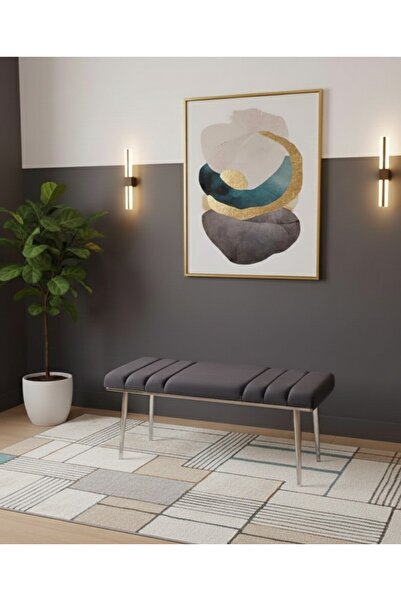 ÖZCAN METAL Krom Metal Ayaklı Metal Kasalı Bench Mutfak Salon Antre Yatak Odası Balkon Puf Bank