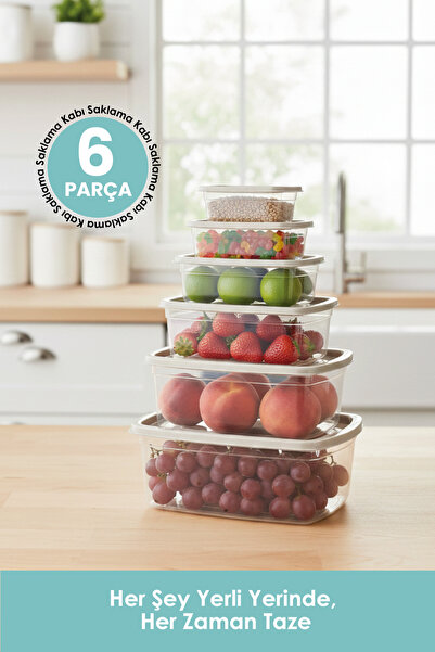 DUO LİNE HAUSEHOLD UTENSİLS 6 قطع من حاويات التخزين المستطيلة متعددة الأغراض