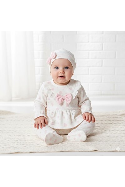 MİNİBORN طقم بناتي مكون من مطبوع قطع من القطن على شكل قلب مع فيونكة