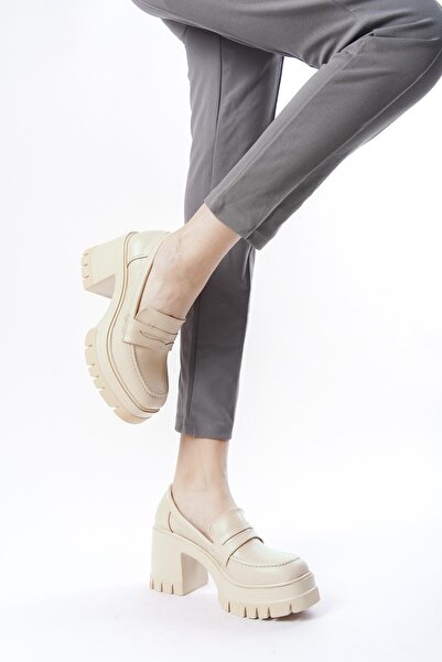 Preshley Pantofi cu platformă cu toc de 8 cm Femi Crem Skin de damă