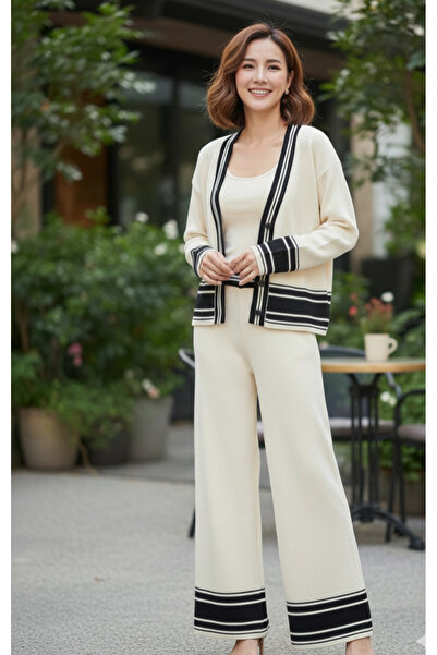 YusGos Women's Buttoned Knitwear Cardigan Pants College Bottom Top Set