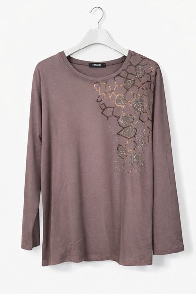 günay boutıque Round Neck Blouse with Shoulder Detail - Mink