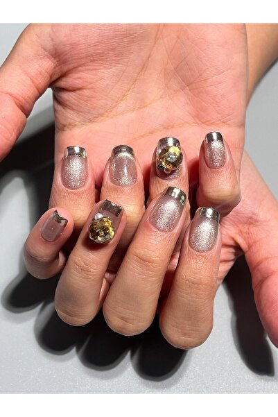 wow kutu 130379 S Beden Şeffaf Altın Kedi Gözü French Protez Jel Takma Tırnak...