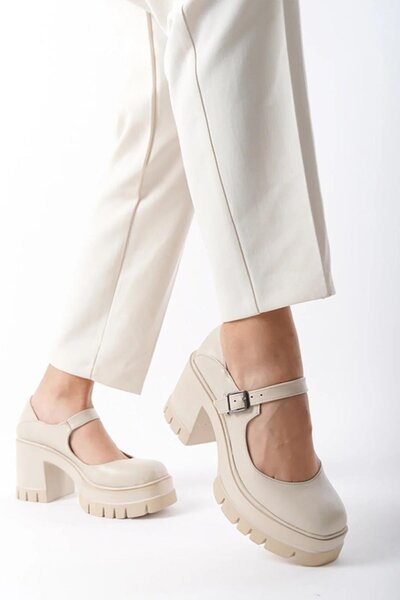 Preshley حذاء روبي كريمي للنساء بكعب عالي 8 سم مع منصة 601