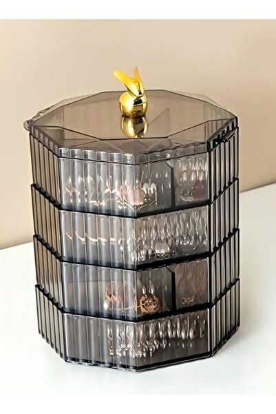 DOMEET منظم مجوهرات صغير من البلاستيك الشفاف، 4 طبقات، صندوق تخزين مجوهرات قا...