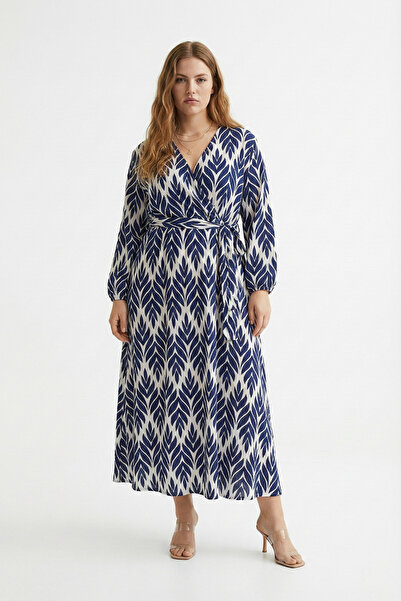 Mivoon Bürümcük Elbise Belden Oturtma Yazlık Desenli 2XL - 6XL