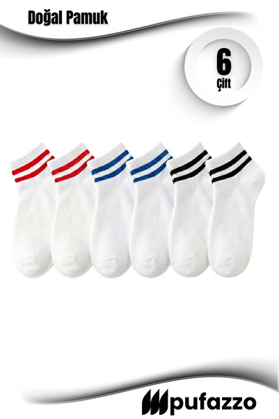 PUFAZZO Унисекс тенис чорапи 6-пакет - къс маншет, раирани, естествен памук, ...