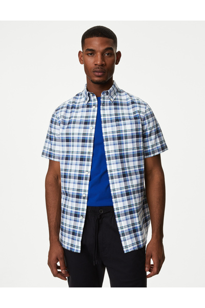 Marks & Spencer Saf Pamuklu Kısa Kollu Oxford Gömlek
