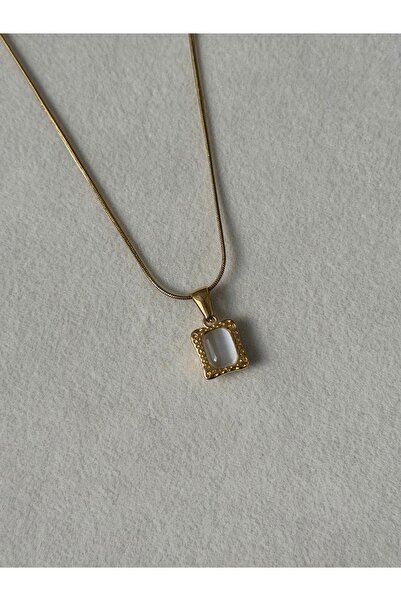 Font Stone Gold Frame Steel 316L Necklace