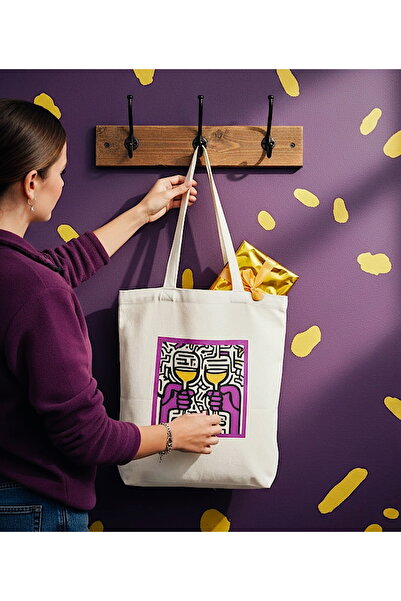 Yes But Ai Art Dikey I %100 Ham Gabardin Kumaş Çanta I Celebration I 35x45cm ...