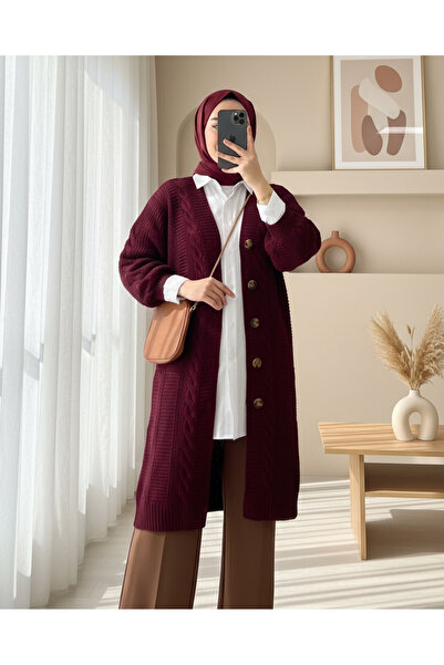 HİJABAYA Πλεκτή ζακέτα με κουμπιά και χοντρή πλεκτή λεπτομέρεια