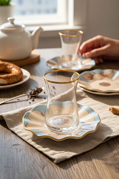 Carmen 12 Parça Velora Altın Yaldızlı 6 Kişilik Çay Takımı Seti