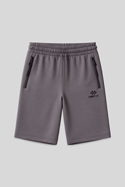 TOMMY LIFE Koyu Gri Gizli Fermuar Arka Cepli Bağcıklı Standart Kalıp Erkek Şort - 81136