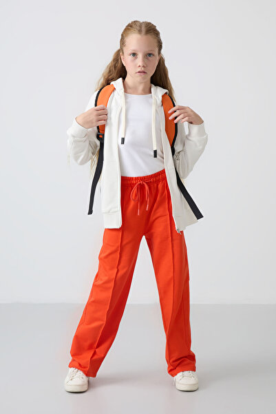TOMMY LIFE Portakal Cepli Ön Dikiş Detaylı Geniş Paça Kız Çocuk Eşofman Altı ...