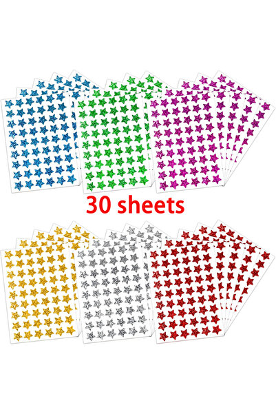 Choice 30 ورقة من ملصقات النجوم الهولوغرافية بستة ألوان، ملصقات نجوم لامعة من...
