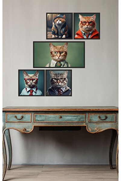 UNT Set de pictură MDF cu imprimare UV cu model Pop Art pisică – 5 bucăți cu ...