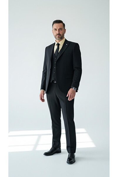 Plus Scorpion Men's 3 Piece Oversized Suit |   Double Slit |   Black – Navy Blue Classic Cut