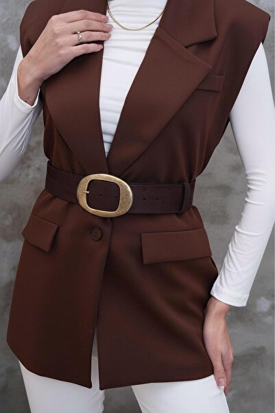 Mynoa Curea de damă din piele intoarsa/cu catarama antică. Curea pentru haine...