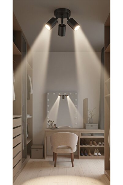 demet habek mylights Spot 3’lü Üçlü GU10 Siyah Metal Sıva Üstü Tavan Spot Har...