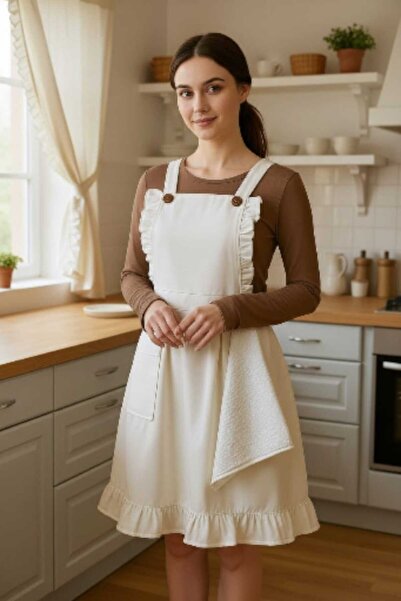 MODANKA Fırfırlı Mutfak Önlüğü Suya Dayanıklı Mutfak Önlük Şef Önlüğü Çok Cep...