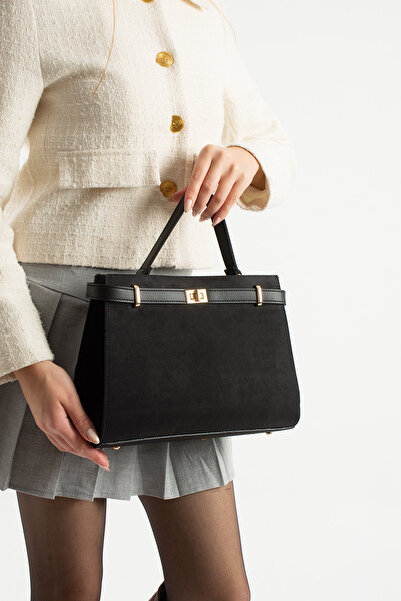 cocy-col حقيبة يد وكتف نسائية من موديل مينديز باللون الأسود من جلد الغزال