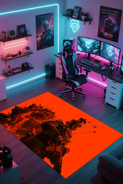 Reyhani Battlefield-6 Kaymaz Taban Makinede Yıkanabilir Çocuk Gamıng Halısı Y...