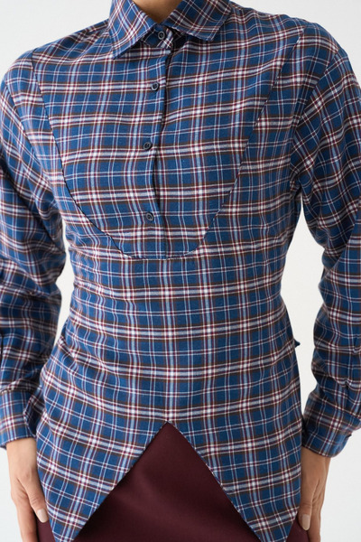 LOOSH Kadın Ekose Desenli Bağlama Detaylı Pamuklu Gömlek