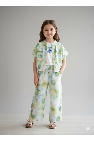 nk kids طقم جورجيا ثلاثي القطع باللون الأخضر للأطفال من 4-8 سنوات