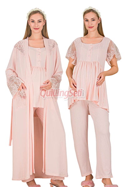 quilling Bebe Pembe Renkli Derin Patlı, Lady 33008 Kısa Kol, 3 Parça, Sabahlı...