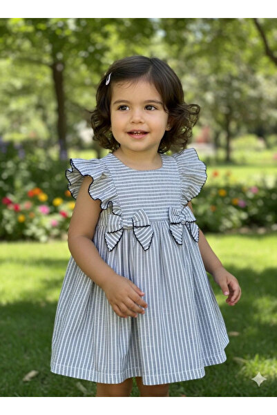 Orca Kids Fashion فستان كتان بتفاصيل فيونكة وكشكشة للأعمار من 1 إلى 4 سنوات ب...