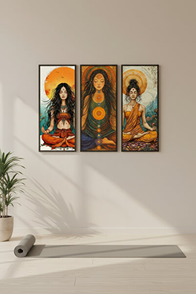 FourArts Yoga Tablosu 3’lü Set | 60x25 cm Dikey MDF Meditasyon & Yoga Temalı ...