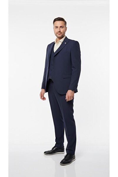 Plus Scorpion Men's 3 Piece Oversized Suit |   Double Slit |   Black – Navy Blue Classic Cut