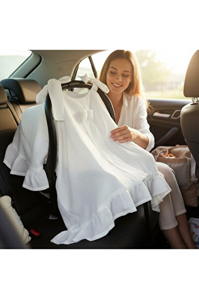 belladuri Fırfırlı Beyaz Puset Örtüsü %100 Pamuk Müslin