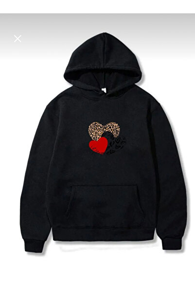 MERTEX Heart Printed Sweatshirt Kangaroo Pocket Hooded 2 Thread Seasonal Comf...
