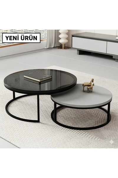 EDMONDA EV AKSESUAR ULTRA LÜX FÜME CAM ORTA SEHPA İKİLİ ORTA SEHPA METAL SEHPA