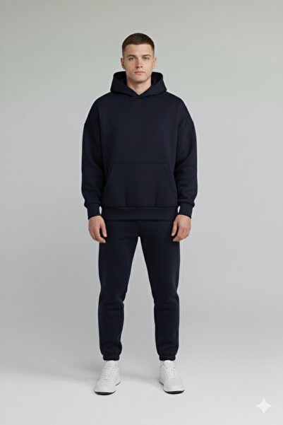 RABTEKS Set de trening pentru bărbați, albastru marin supradimensionat cu glugă cu fleece în interior