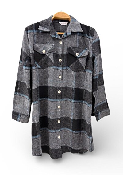 ÖRÜMCEK BUTİK Kadın Ekose Desenli Oduncu Uzun Gömlek- Cepli, Düğmeli, Uzun Kollu