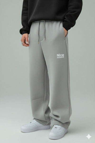 NİCE Printed 3-Thread Thick Winter Fleece-Lined Baggy Sweatpants | Oversized Relaxed Fit Regular Waist