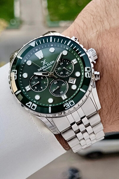 Daniel Klein Men's Wristwatch Dkiste2195 with Green Dial Silver Color Strap 44 mm Internal Indicators Active