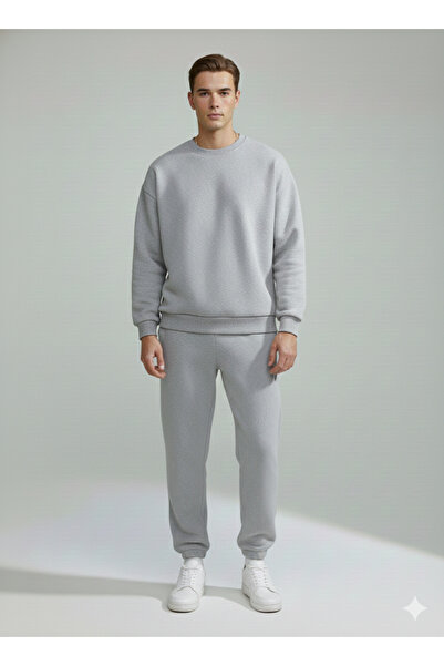 RABTEKS Ανδρικό σετ αθλητικής φόρμας με φαρδύ λαιμόκοψη σε γκρι χρώμα με χοντ...