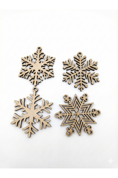 Tahtagurusu 8'li Ahşap Kar Tanesi Yılbaşı Ağacı Süsü - 4mm Ham MDF Boyanabili...