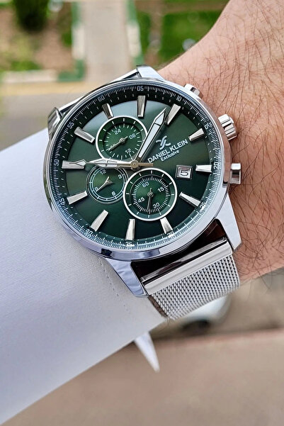 Daniel Klein Men's Wristwatch with Green Dial and Silver Color Band 44 mm Dki...