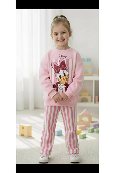 ZezeKids Pink Girl's Disney Daisy Duck Cotton Sweatshirr Pants Set Bottom Top...