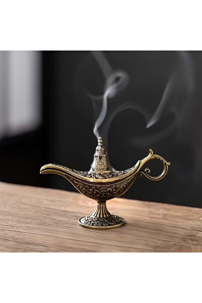 AROMENZA (Orta Boy) Antik Lamba Formlu Pirinç Buhurdanlık – Dekoratif Tütsülü...