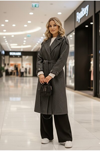 merysare Palton de damă cu epoleți, cu centură în talie, căptușit în interior, cu broderie