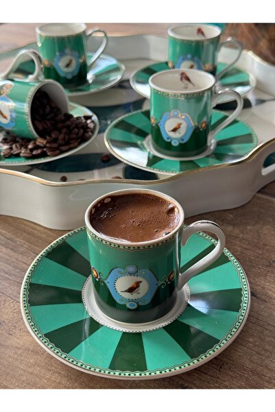 Meri Ev Gereçleri QUSH GREEN TÜRK KAHVESİ FİNCAN TAKIMI 6 KİŞİLİK 12 PARÇA