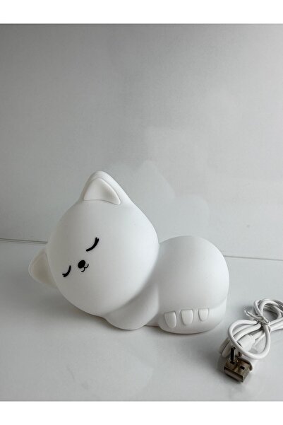 Bumelo Kedi Silikon Renkli Işıklı Ledli Dokunmatik Şarjlı Gece Lambası