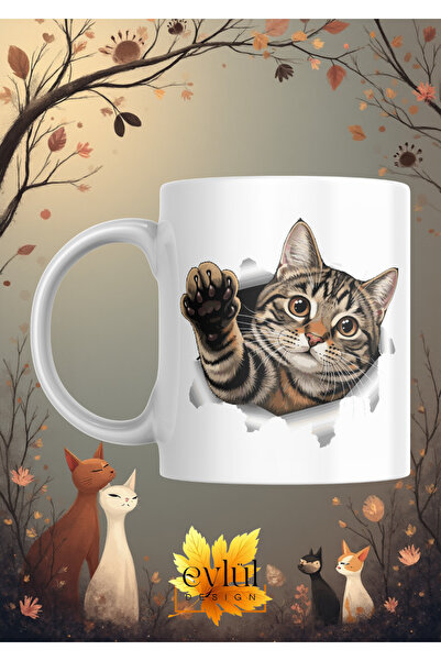 Eylül Design Three-Dimensional Cat Special Design Printed Mug Cup Gift Tea-Co...