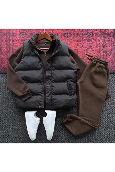 THANBUTİK Φουσκωτό γιλέκο με γέμιση, φούτερ με μισό φερμουάρ από φλις και φόρ...